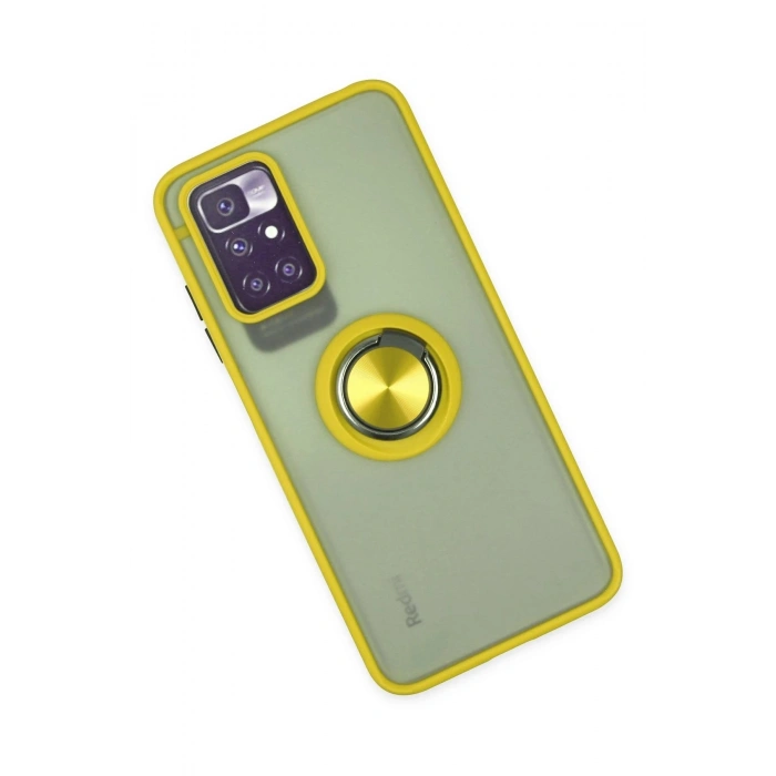Durukar®   Redmi 10 2022 Kılıf Montreal Yüzüklü Silikon Kapak - Sarı