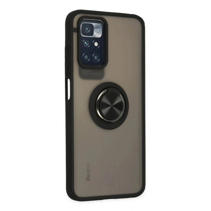 Durukar®   Redmi 10 2022 Kılıf Montreal Yüzüklü Silikon Kapak - Siyah