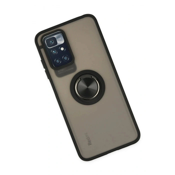 Durukar®   Redmi 10 2022 Kılıf Montreal Yüzüklü Silikon Kapak - Siyah