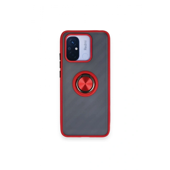 Durukar®   Redmi 12C Kılıf Montreal Yüzüklü Silikon Kapak - Kırmızı