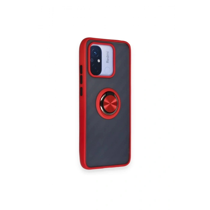 Durukar®   Redmi 12C Kılıf Montreal Yüzüklü Silikon Kapak - Kırmızı