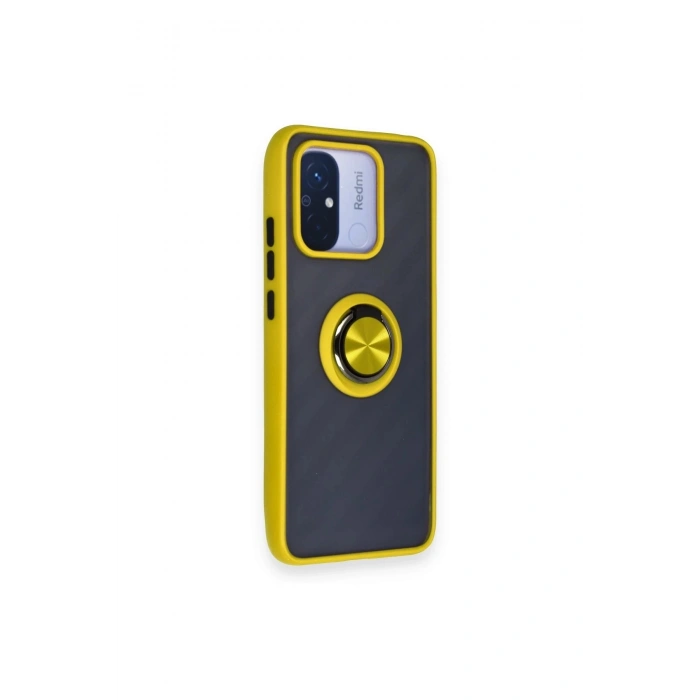 Durukar®   Redmi 12C Kılıf Montreal Yüzüklü Silikon Kapak - Sarı
