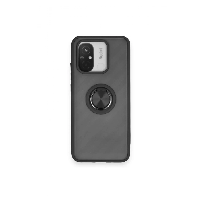 Durukar®   Redmi 12C Kılıf Montreal Yüzüklü Silikon Kapak - Siyah