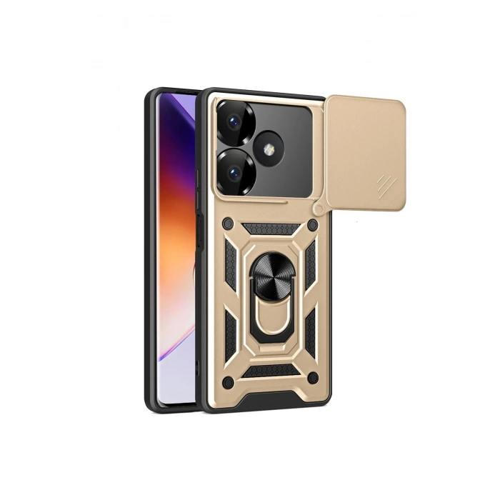 Durukar®   Redmi 13 4G Kılıf Pars Lens Yüzüklü Silikon - Gold
