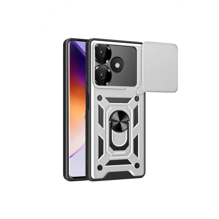 Durukar®   Redmi 13 4G Kılıf Pars Lens Yüzüklü Silikon - Gümüş