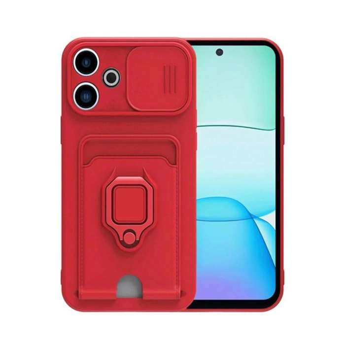 Durukar®   Redmi 13 4G Kılıf Zuma Kartvizitli Yüzüklü Silikon - Kırmızı