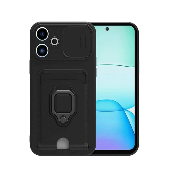 Durukar®   Redmi 13 4G Kılıf Zuma Kartvizitli Yüzüklü Silikon - Siyah