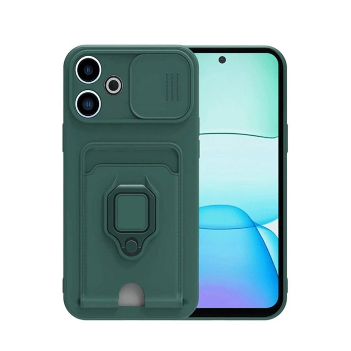 Durukar®   Redmi 13 4G Kılıf Zuma Kartvizitli Yüzüklü Silikon - Yeşil
