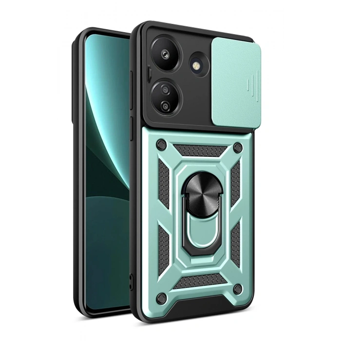 Durukar®   Redmi 13C Kılıf Pars Lens Yüzüklü Silikon - Yeşil