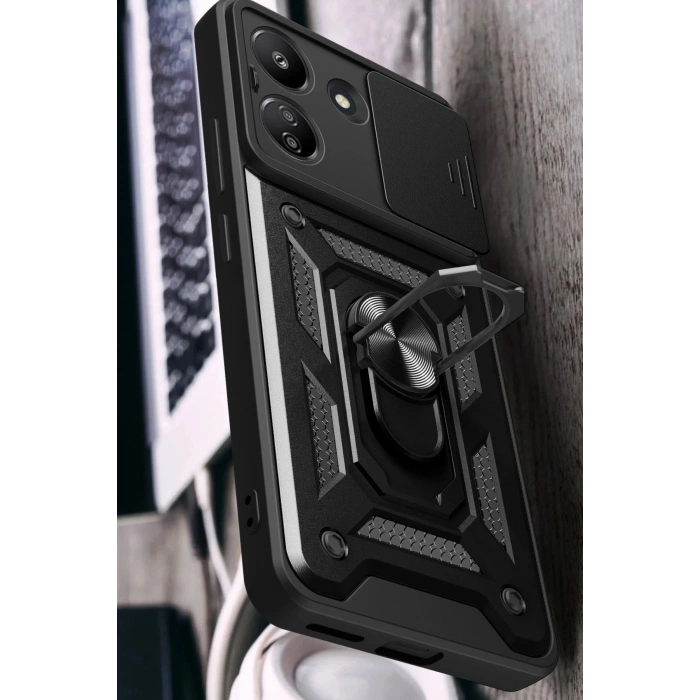 Durukar®   Redmi 13C Kılıf Pars Lens Yüzüklü Silikon - Yeşil