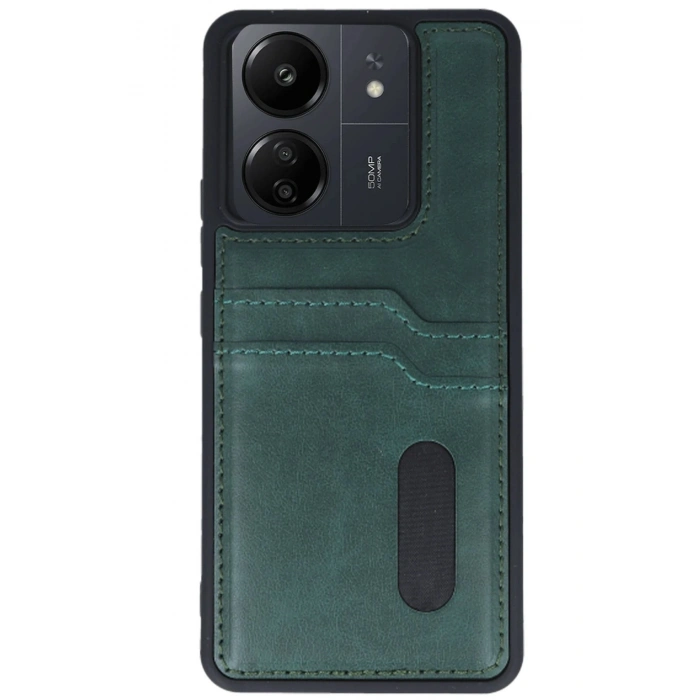 Durukar®   Redmi 13C Kılıf Sara Kartvizitli Deri Kılıf - Koyu Yeşil