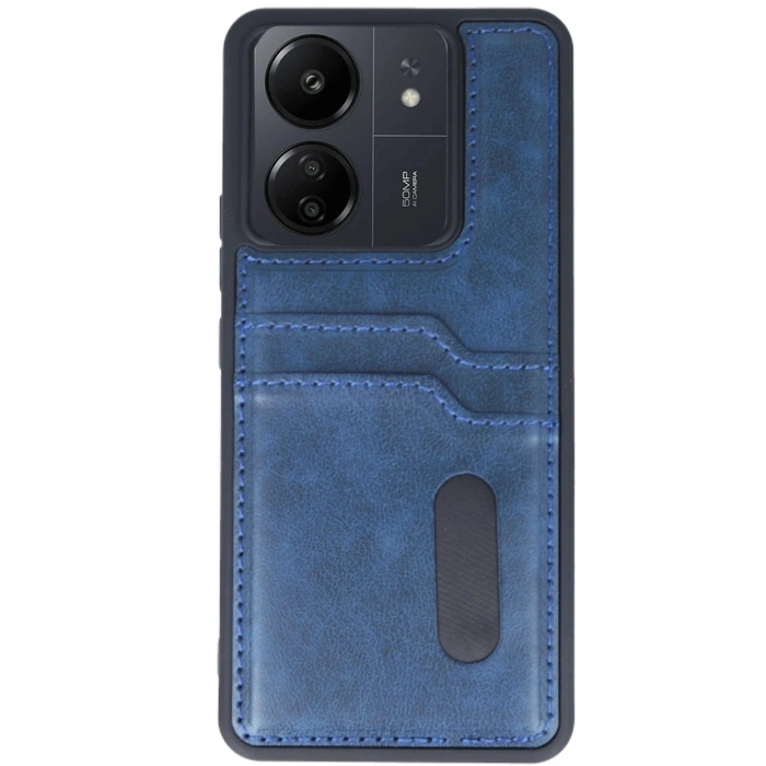 Durukar®   Redmi 13C Kılıf Sara Kartvizitli Deri Kılıf - Lacivert