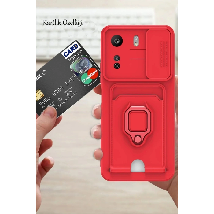 Durukar®   Redmi 13C Kılıf Zuma Kartvizitli Yüzüklü Silikon - Pembe