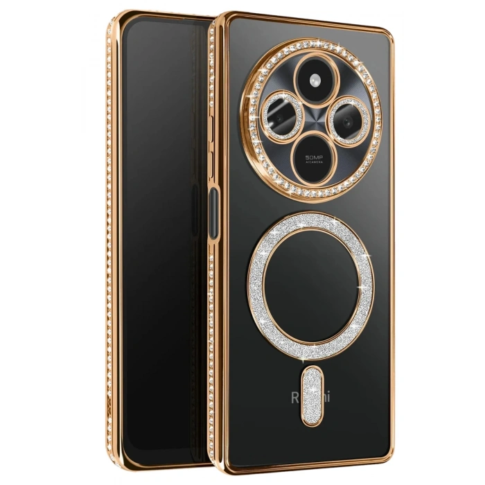 Durukar®   Redmi 14C Joke Simli Magneticsafe Kılıf - Gold