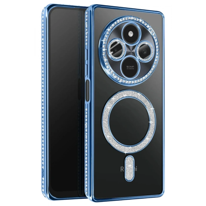 Durukar®   Redmi 14C Joke Simli Magneticsafe Kılıf - Mavi