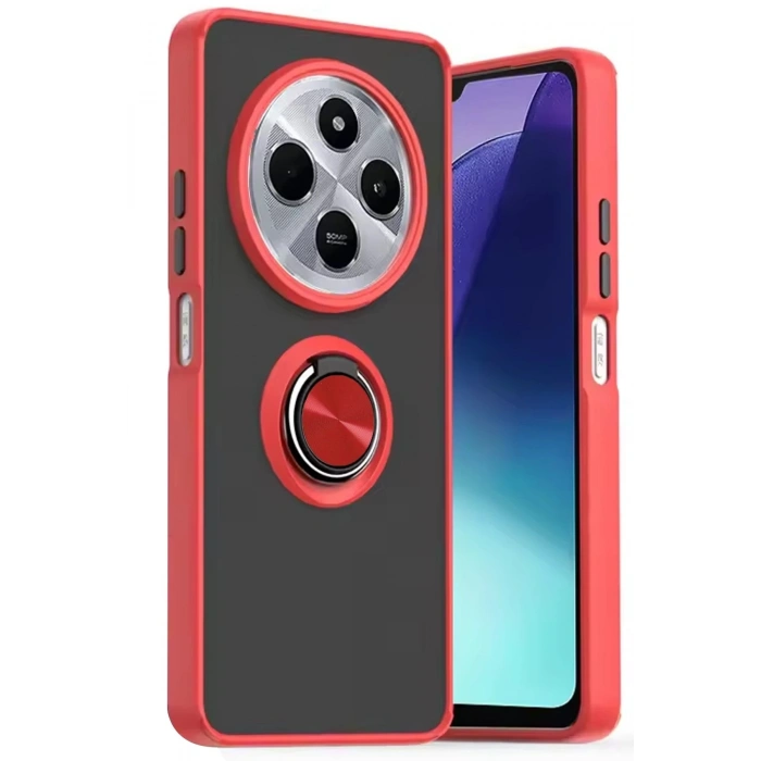 Durukar®   Redmi 14C Kılıf Montreal Yüzüklü Silikon Kapak - Kırmızı