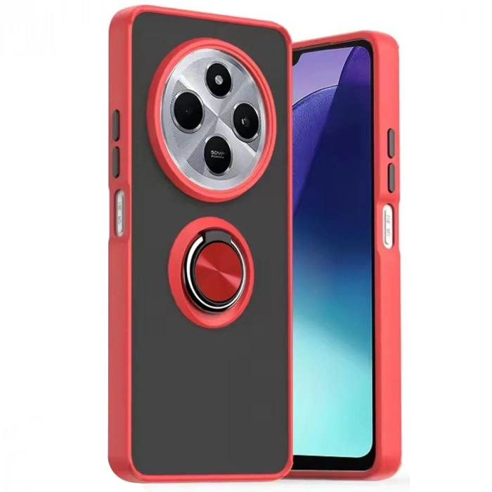Durukar®   Redmi 14C Kılıf Montreal Yüzüklü Silikon Kapak - Kırmızı