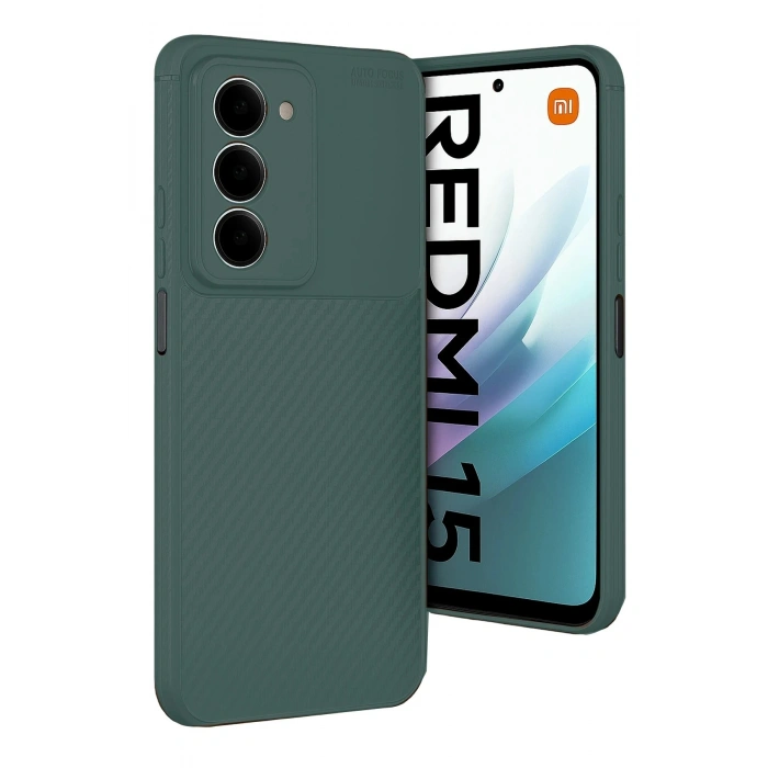Durukar®   Redmi 15 4G Auto Focus Karbon Kapak - Koyu Yeşil