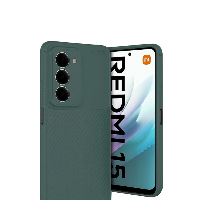 Durukar®   Redmi 15 4G Auto Focus Karbon Kapak - Koyu Yeşil