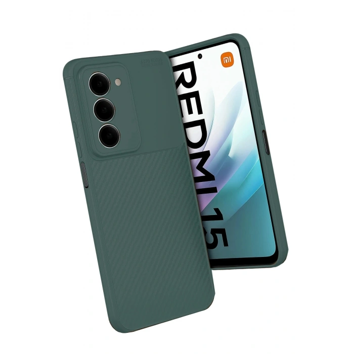 Durukar®   Redmi 15 4G Auto Focus Karbon Kapak - Koyu Yeşil