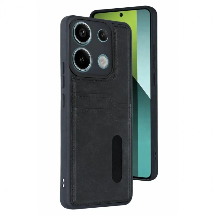 Durukar®   Redmi 15C 4G Sara Kartvizitli Deri Kılıf - Siyah