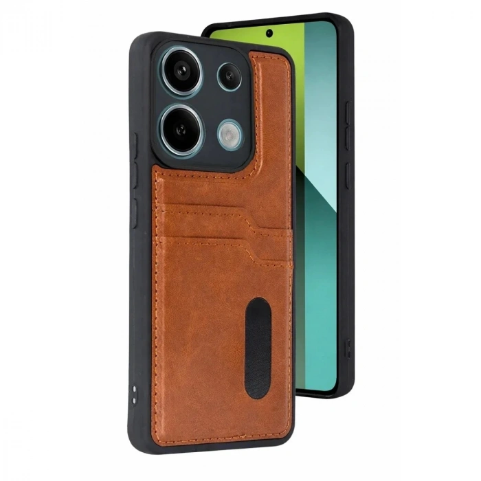 Durukar®   Redmi 15C 4G Sara Kartvizitli Deri Kılıf - Taba