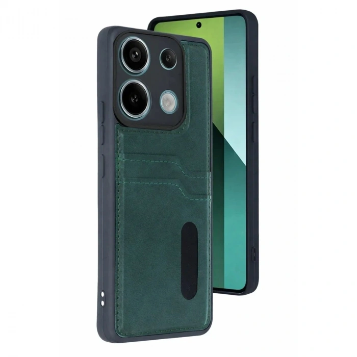 Durukar®   Redmi 15C 4G Sara Kartvizitli Deri Kılıf - Yeşil