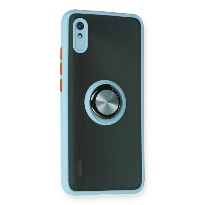 Durukar®   Redmi 9A Kılıf Montreal Yüzüklü Silikon Kapak - Buz Mavi