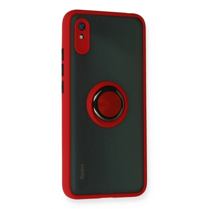 Durukar®   Redmi 9A Kılıf Montreal Yüzüklü Silikon Kapak - Kırmızı