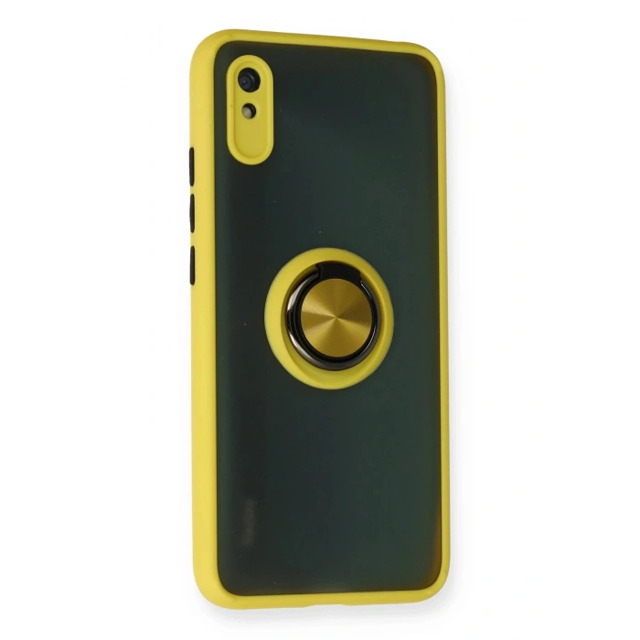 Durukar®   Redmi 9A Kılıf Montreal Yüzüklü Silikon Kapak - Sarı