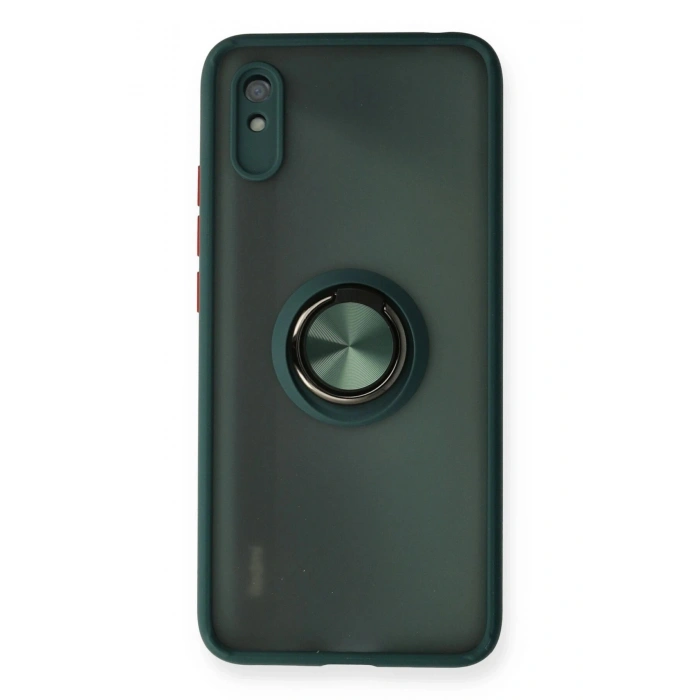 Durukar®   Redmi 9A Kılıf Montreal Yüzüklü Silikon Kapak - Yeşil