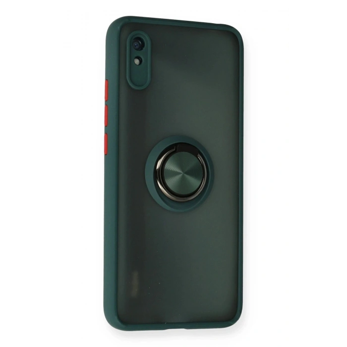 Durukar®   Redmi 9A Kılıf Montreal Yüzüklü Silikon Kapak - Yeşil