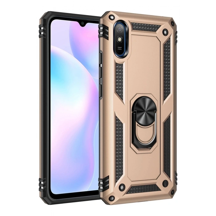 Durukar®   Redmi 9A Kılıf Sofya Yüzüklü Silikon Kapak - Gold