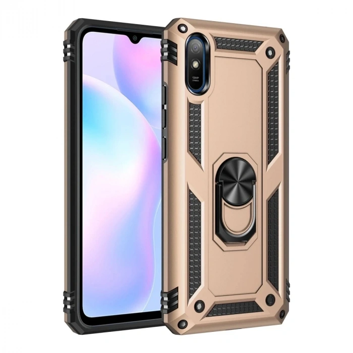 Durukar®   Redmi 9A Kılıf Sofya Yüzüklü Silikon Kapak - Gold
