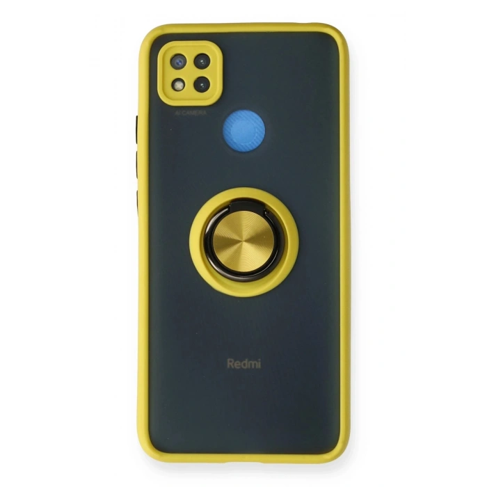 Durukar®   Redmi 9C Kılıf Montreal Yüzüklü Silikon Kapak - Sarı