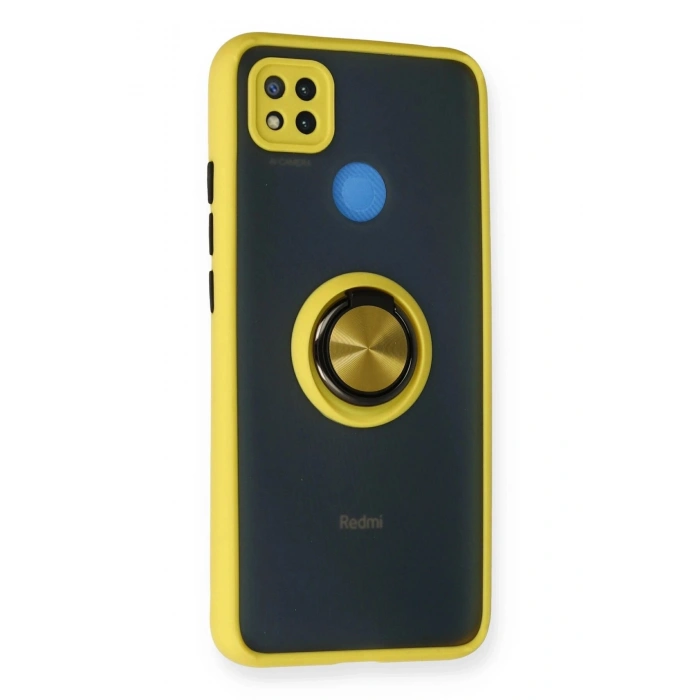 Durukar®   Redmi 9C Kılıf Montreal Yüzüklü Silikon Kapak - Sarı