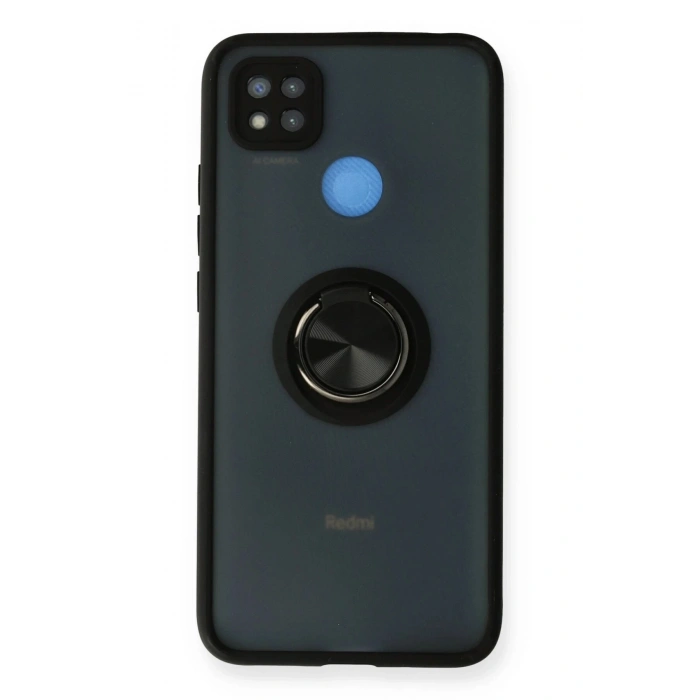 Durukar®   Redmi 9C Kılıf Montreal Yüzüklü Silikon Kapak - Siyah
