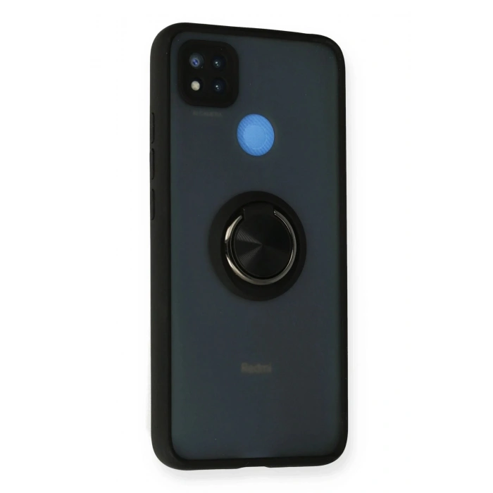 Durukar®   Redmi 9C Kılıf Montreal Yüzüklü Silikon Kapak - Siyah