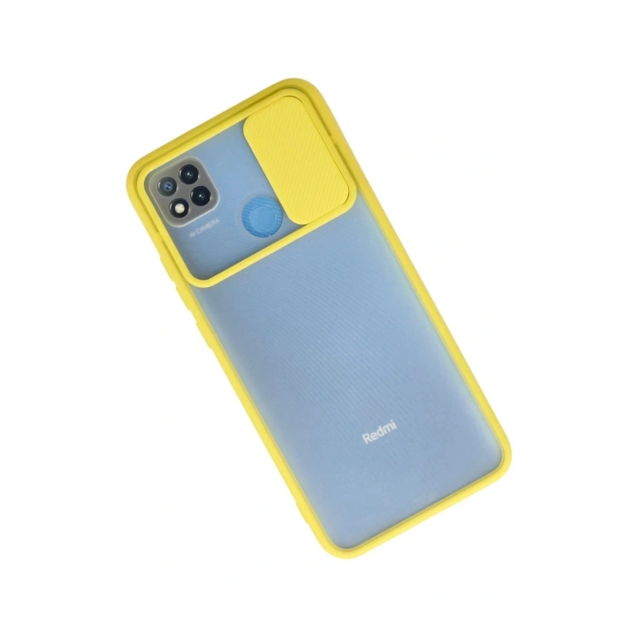Durukar®   Redmi 9C Kılıf Palm Buzlu Kamera Sürgülü Silikon - Sarı