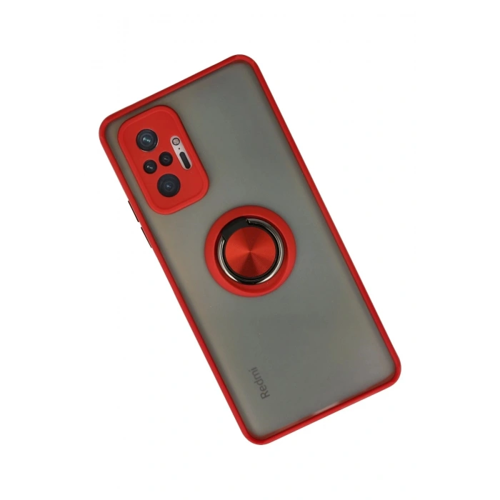 Durukar®   Redmi Note 10 Pro Kılıf Montreal Yüzüklü Silikon Kapak - Kırmızı