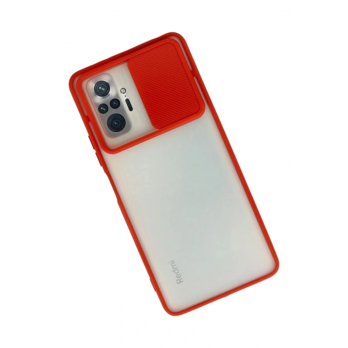 Durukar®   Redmi Note 10 Pro Kılıf Palm Buzlu Kamera Sürgülü Silikon - Kırmızı