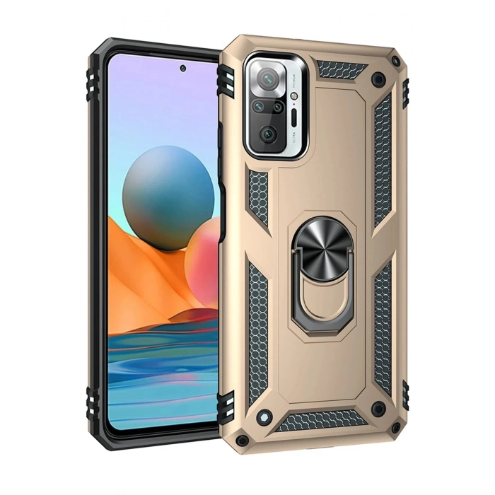 Durukar®   Redmi Note 10 Pro Kılıf Sofya Yüzüklü Silikon Kapak - Gold