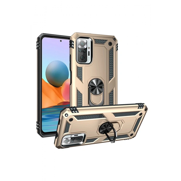 Durukar®   Redmi Note 10 Pro Kılıf Sofya Yüzüklü Silikon Kapak - Gold