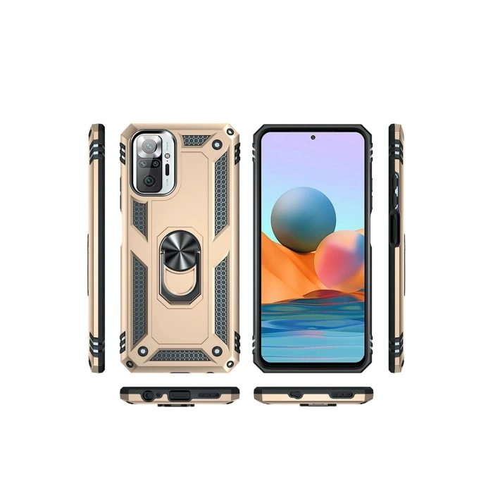 Durukar®   Redmi Note 10 Pro Kılıf Sofya Yüzüklü Silikon Kapak - Gold