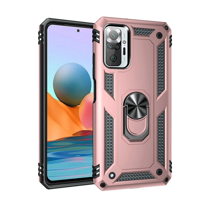 Durukar®   Redmi Note 10 Pro Kılıf Sofya Yüzüklü Silikon Kapak - Rose