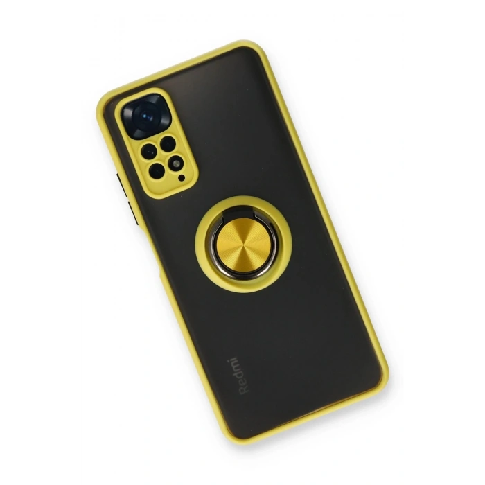 Durukar®   Redmi Note 11 Kılıf Montreal Yüzüklü Silikon Kapak - Sarı