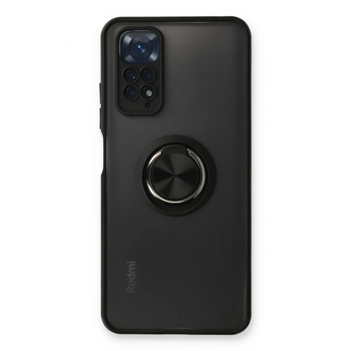 Durukar®   Redmi Note 11 Kılıf Montreal Yüzüklü Silikon Kapak - Siyah
