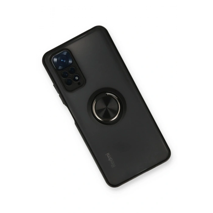 Durukar®   Redmi Note 11 Kılıf Montreal Yüzüklü Silikon Kapak - Siyah