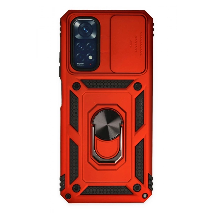 Durukar®   Redmi Note 11 Kılıf Pars Lens Yüzüklü Silikon - Kırmızı