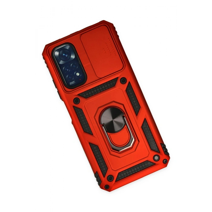 Durukar®   Redmi Note 11 Kılıf Pars Lens Yüzüklü Silikon - Kırmızı